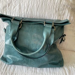 Garnet Hill Leather Convertible Leather Handbag Crossbody Tote, Turquoise